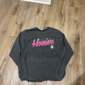 Women's Hanes Indiana Hoosiers Neon Script long sleeve T-Shirt Gray Large stains